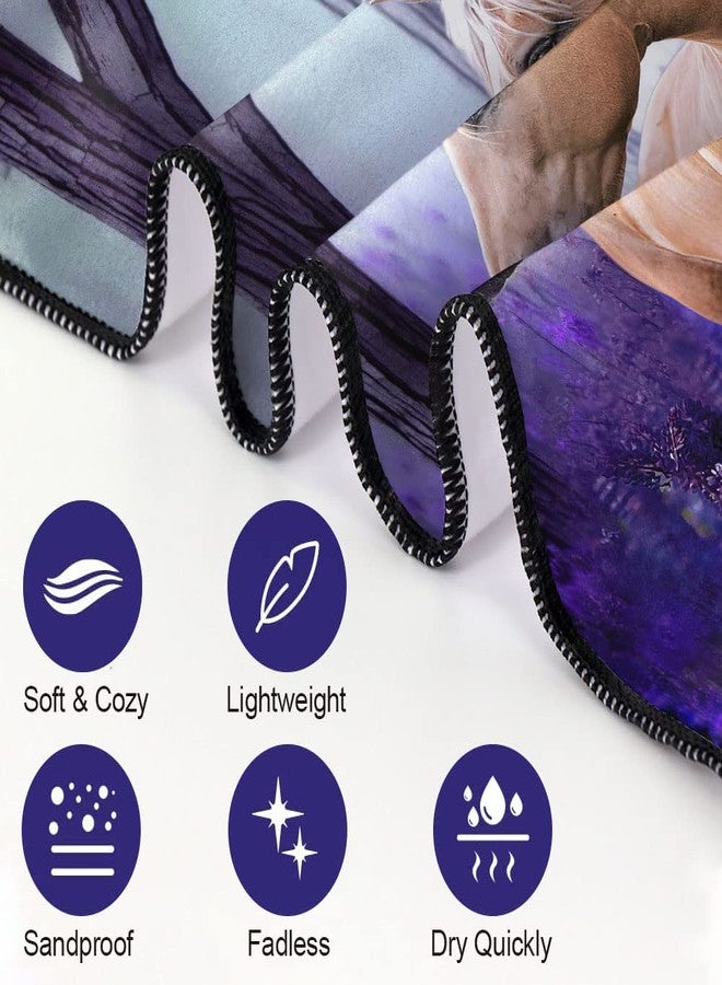 OHTMTHO Oversized Beach Towel Quick Dry Sand Free Lightweight Microfiber Beach Towels for Swim Pool Camping Travel, Purple Lavender Beige Horse, 36"x72" - Image 3